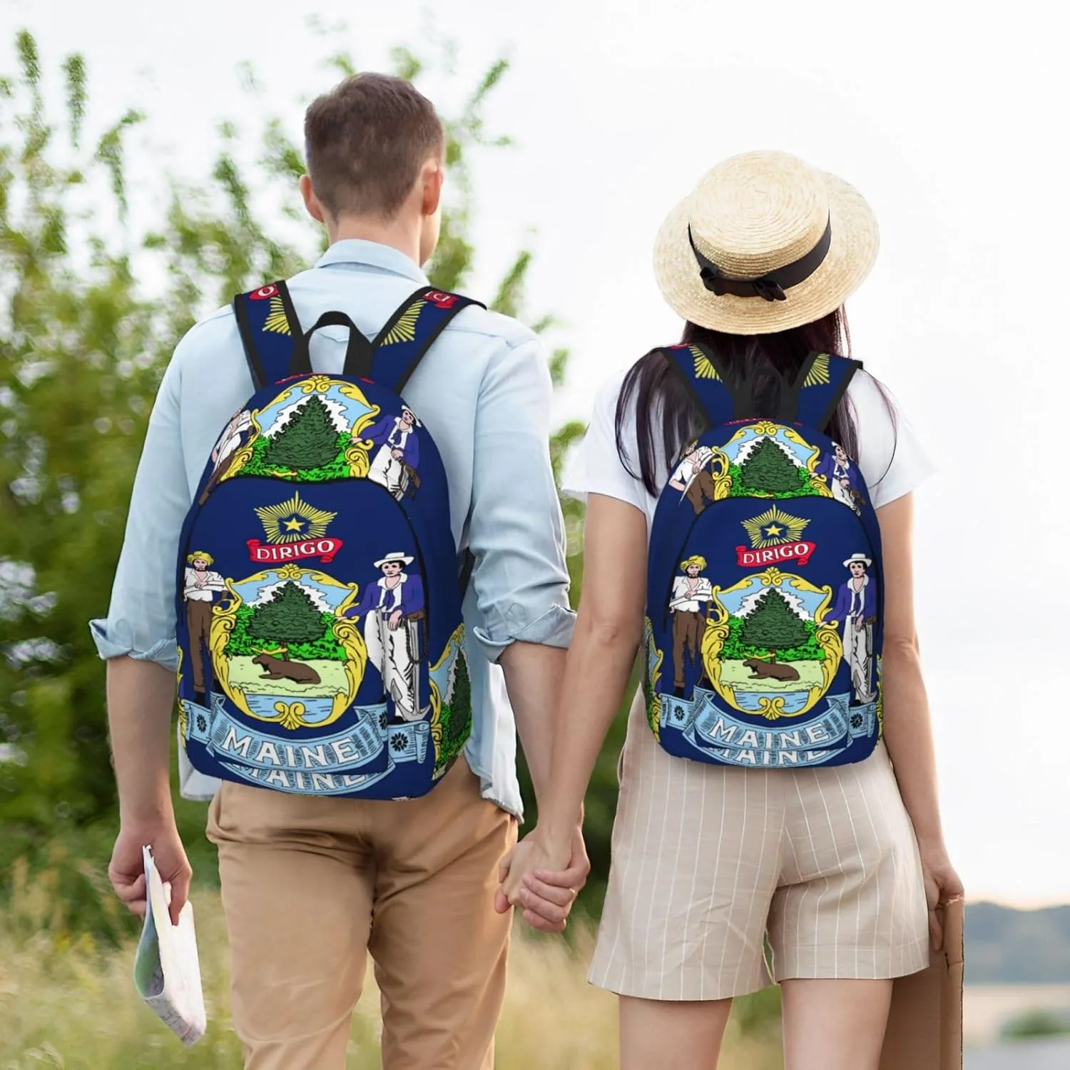 WURTON Maine State Flag Print Large Backpack Casual Laptop Backpack Computer Bag Travel Daypack For Women Men