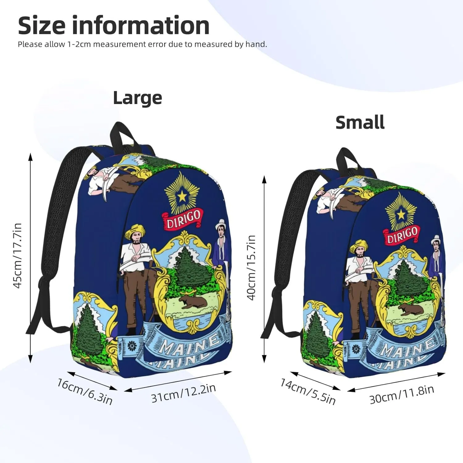 WURTON Maine State Flag Print Large Backpack Casual Laptop Backpack Computer Bag Travel Daypack For Women Men