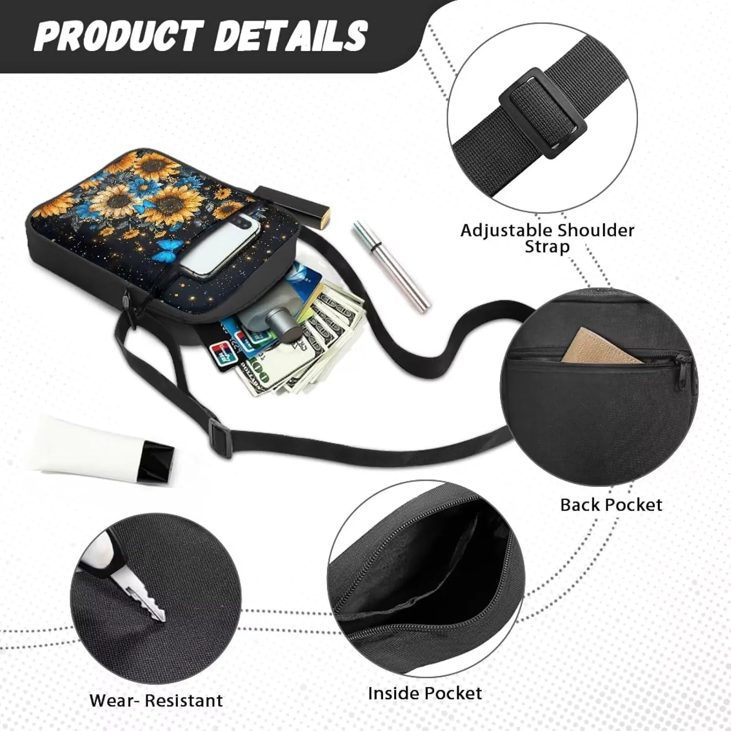 Xoenoiee Mini Messenger Bag for Women Men Small Crossbody Bag Lightweight Shoulder Bag Sling Bags Multi-functional