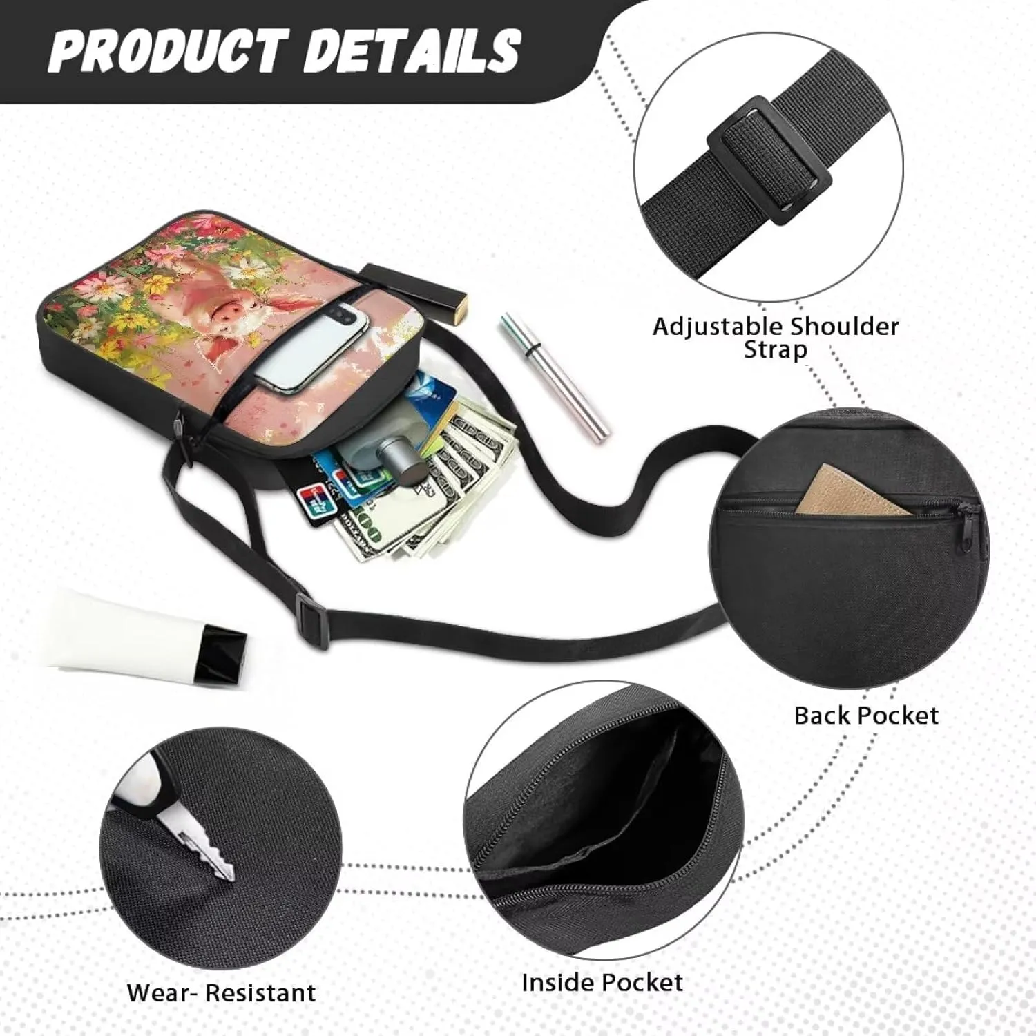 Xoenoiee Mini Messenger Bag Men Women Sling Bags with Multi Pockets Lightweight Small Crossbody Bag for Outing Daily