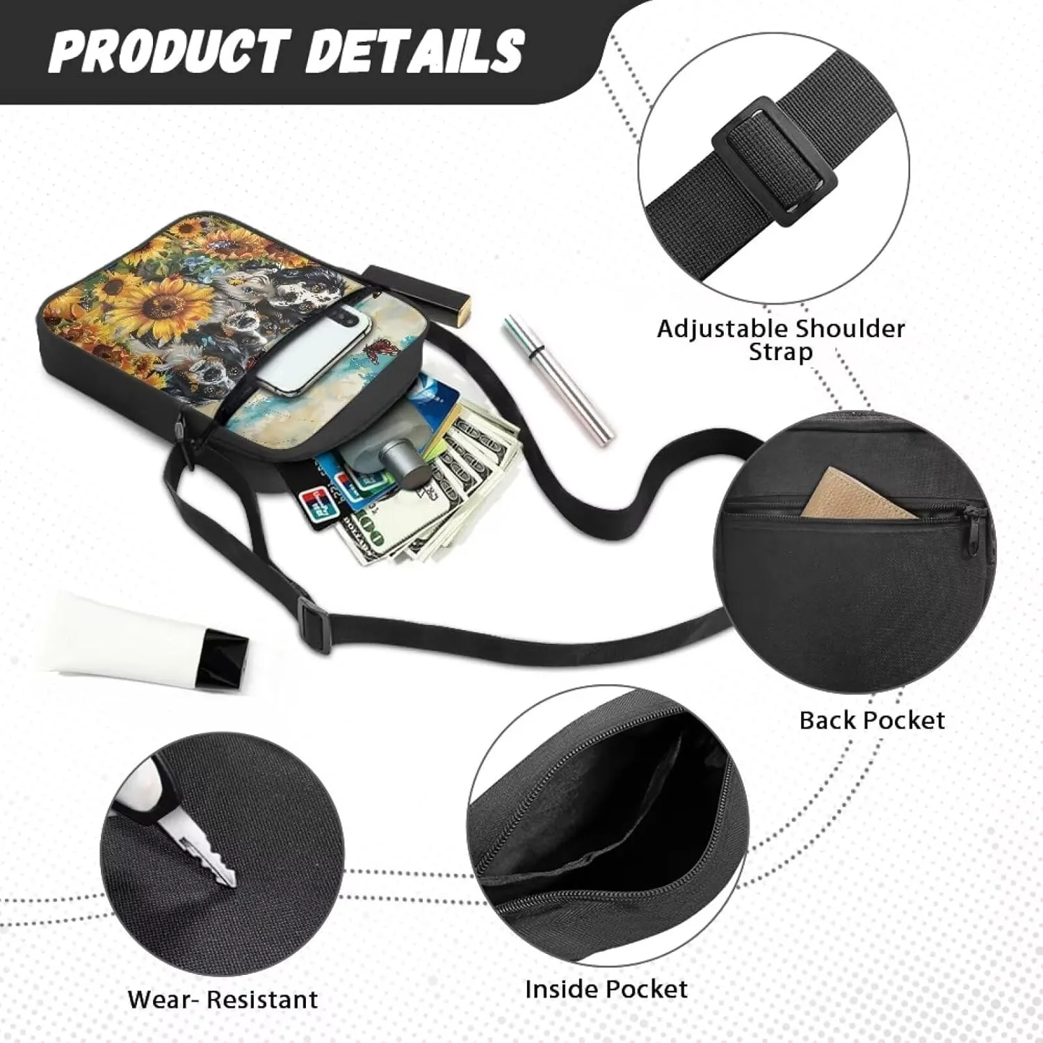 Xoenoiee Mini Messenger Bag Men Women Sling Bags with Multi Pockets Small Crossbody Bag for Walking Outing Daily