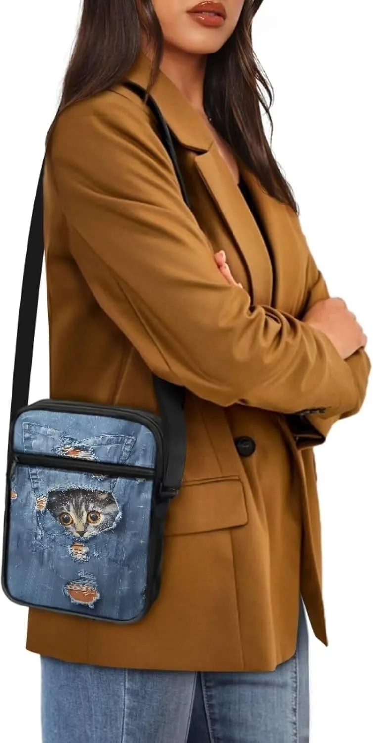Xoenoiee Small Crossbody Bag, Messenger Bag for Women Men Mini Messenger Bag With Multi-Pockets Sling Bags, Animals Theme