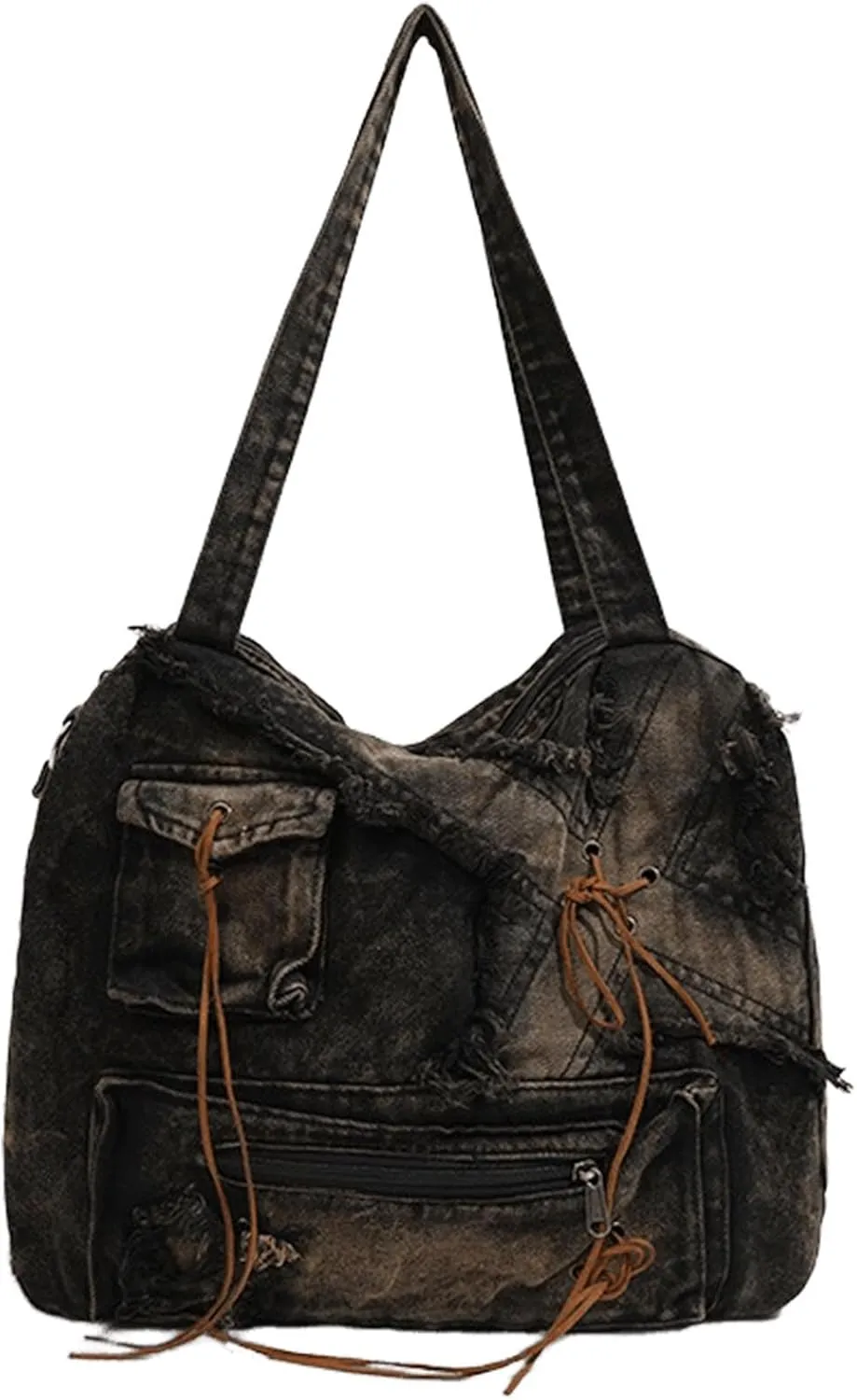 Y2K large capacity tote bag, spicy girl bag, retro shoulder bag, washed denim bag, casual women's bag