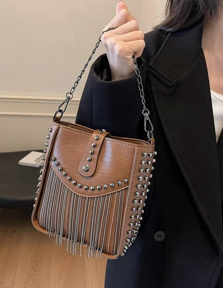 Y2K Tessal Shoulder Bags for Women Vintage Vegan Leather Trendy Handbag Clutch Purse Chain Strap Tote Shoulder Purse