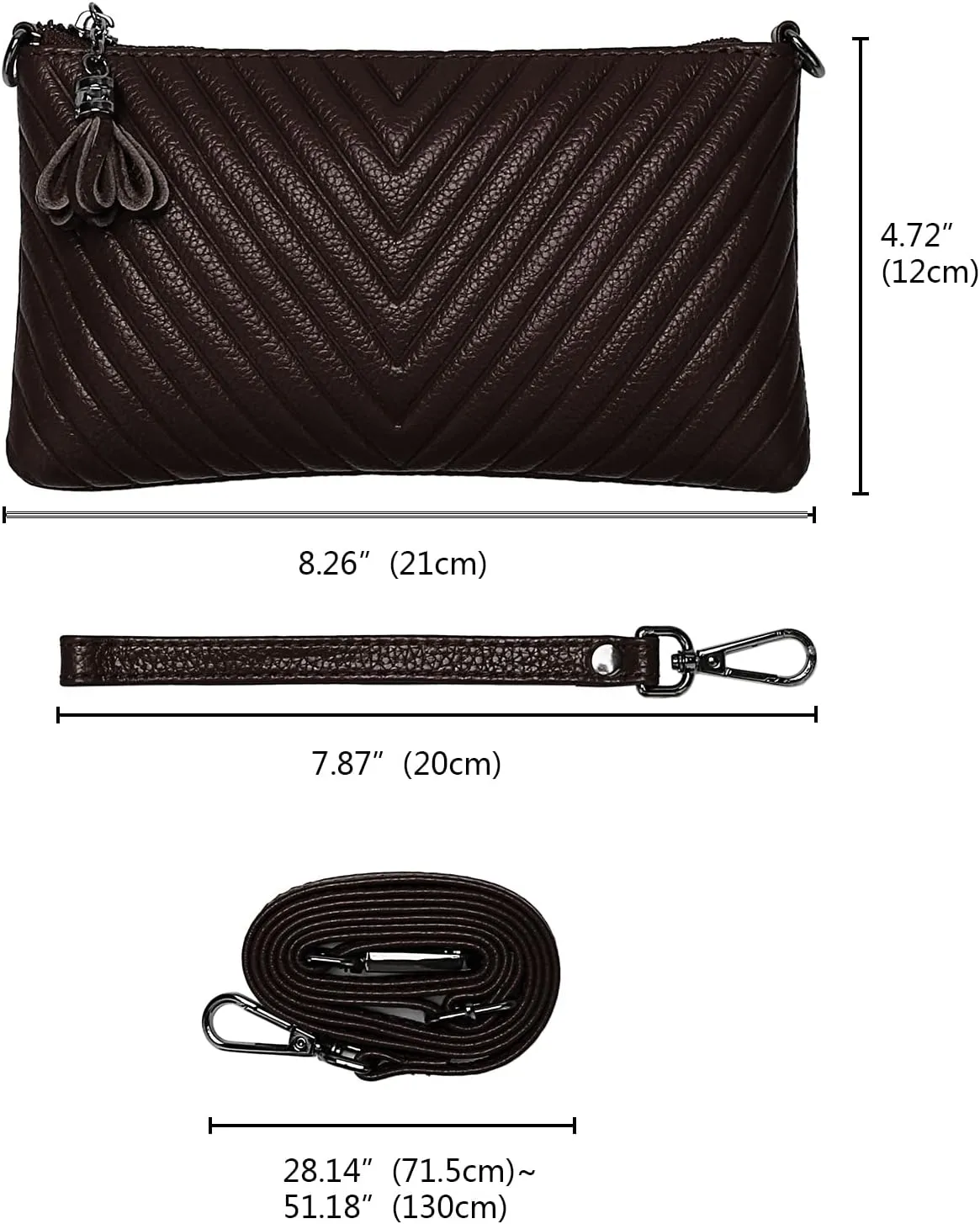YALUXE Womens Wristlet Real Leather Chevron Tassel Large V Clutch Wallet with Shoulder Strap