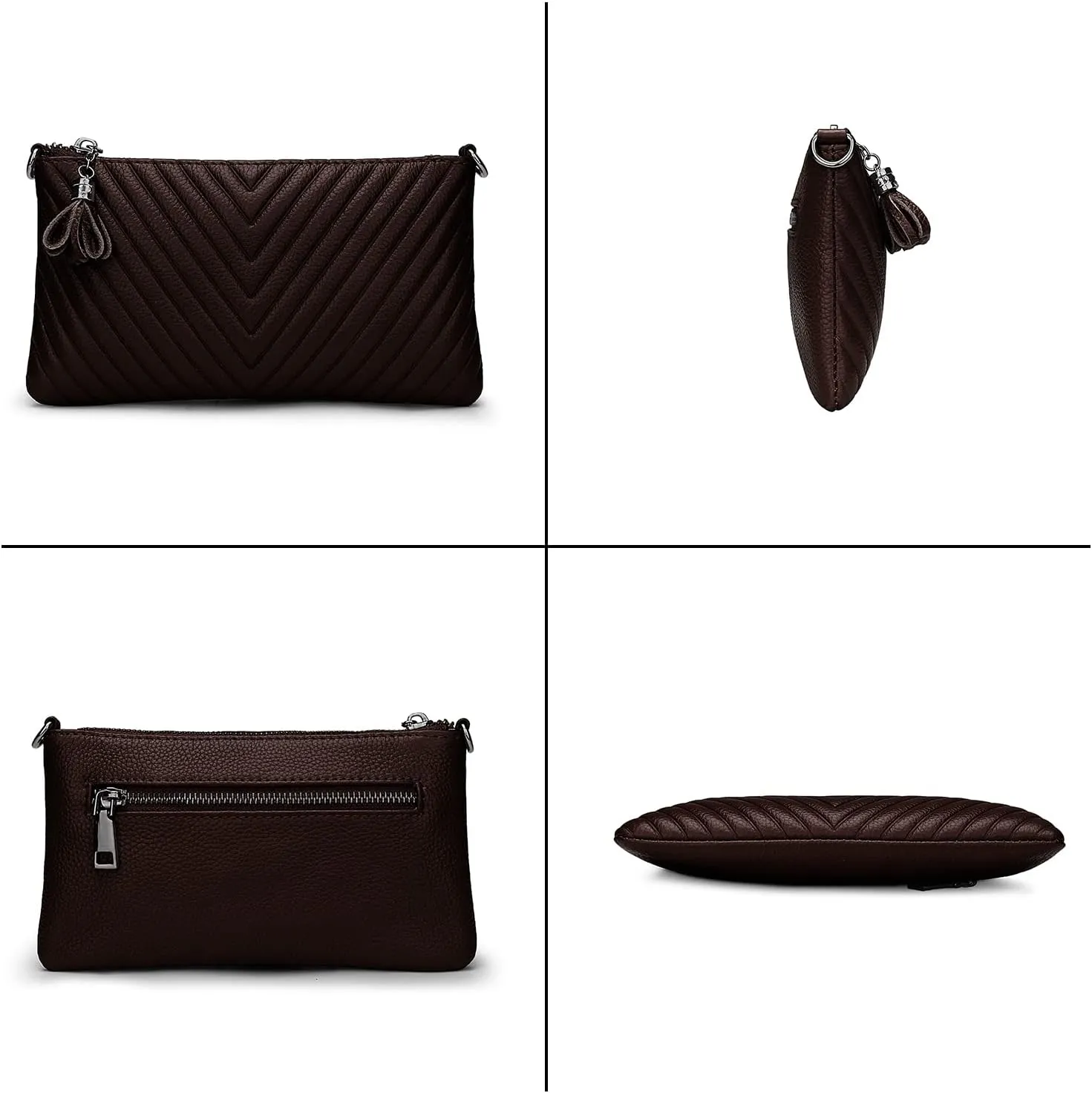 YALUXE Womens Wristlet Real Leather Chevron Tassel Large V Clutch Wallet with Shoulder Strap
