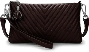 YALUXE Womens Wristlet Real Leather Chevron Tassel Large V Clutch Wallet with Shoulder Strap
