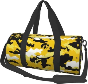 Yellow Camouflage Duffel Tote for Men and Women Backpacking Travel and Storage Shoulder Bag