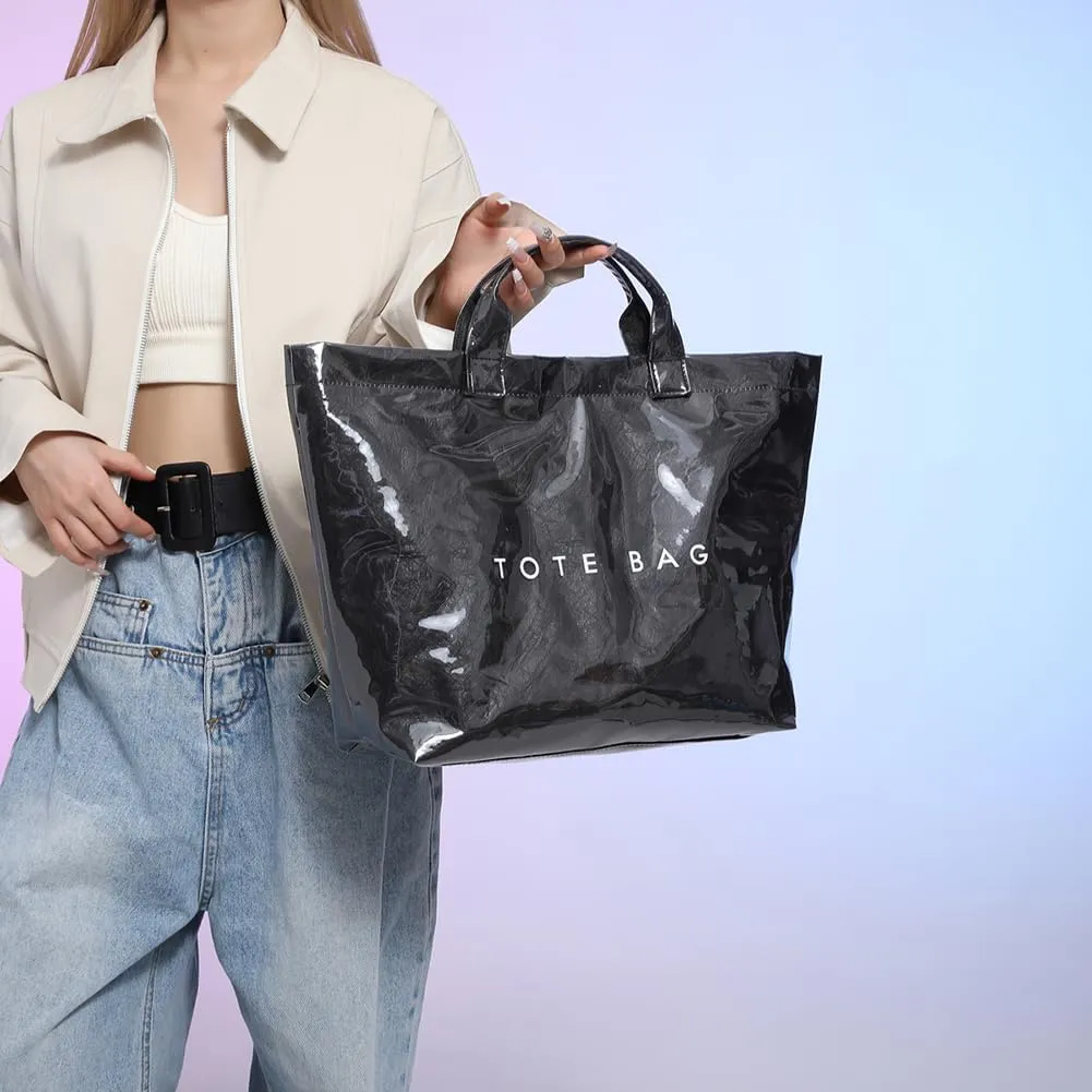 YFGBCX PVC Tote Bag for Women,Leopard Print Purse, Cheetah Letter Print Tote Handbag Clear PVC Carry All Bag Hobo Handbag