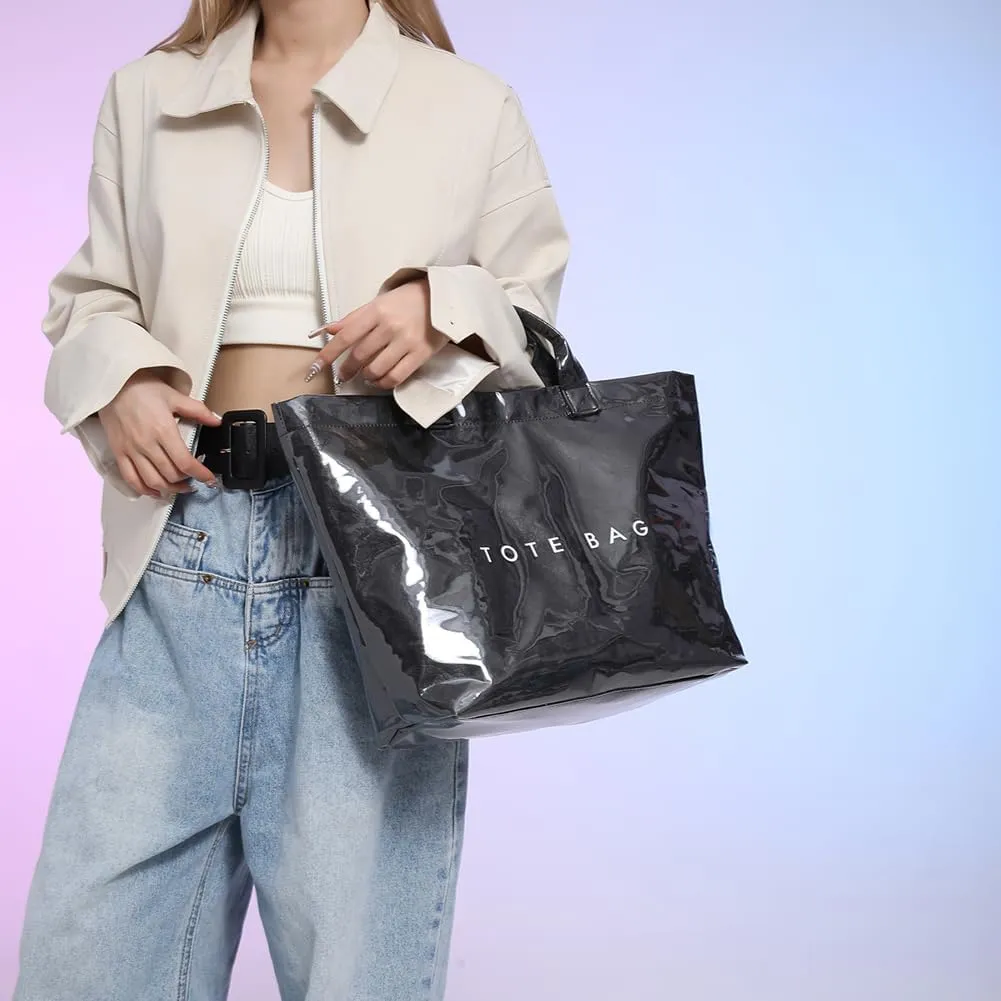 YFGBCX PVC Tote Bag for Women,Leopard Print Purse, Cheetah Letter Print Tote Handbag Clear PVC Carry All Bag Hobo Handbag