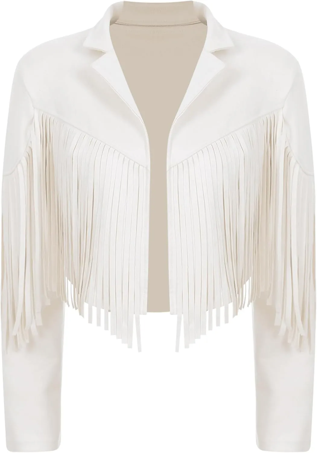 YiZYiF Women's Fringe Faux Suede Leather Jackets Fashion Cowgirl Tassel Motorcycle Cropped Coats