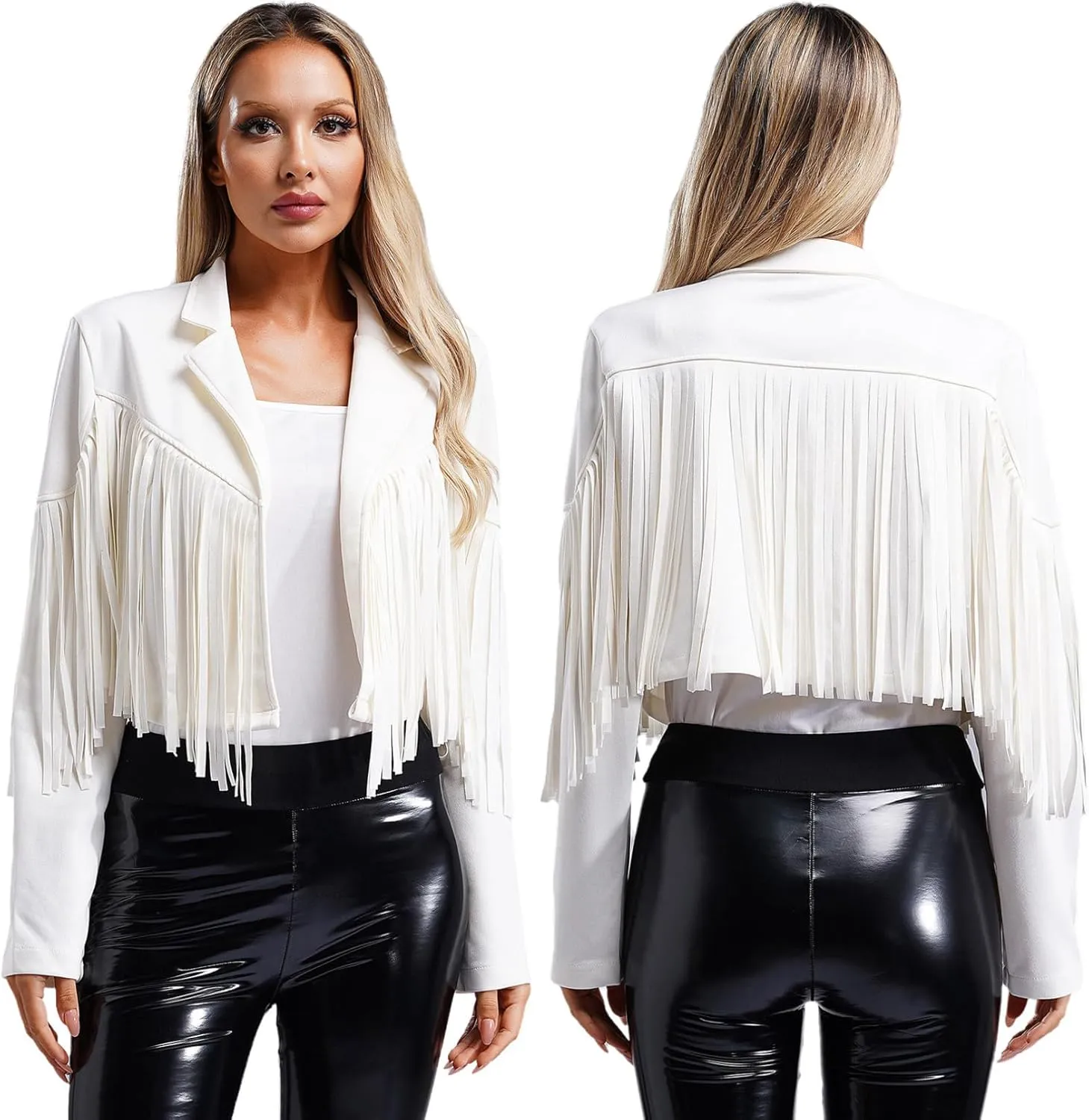 YiZYiF Women's Fringe Faux Suede Leather Jackets Fashion Cowgirl Tassel Motorcycle Cropped Coats