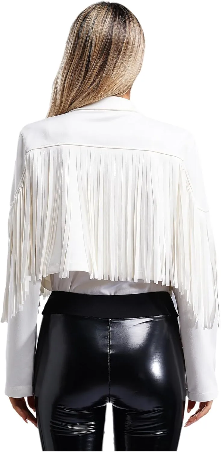 YiZYiF Women's Fringe Faux Suede Leather Jackets Fashion Cowgirl Tassel Motorcycle Cropped Coats