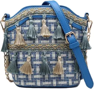 Yohora Ethnic Tassel Sling Crossbody Bag for Women Vintage Shoulder Bags Tassel Nation Woven Handbag Casual Commuter Bag
