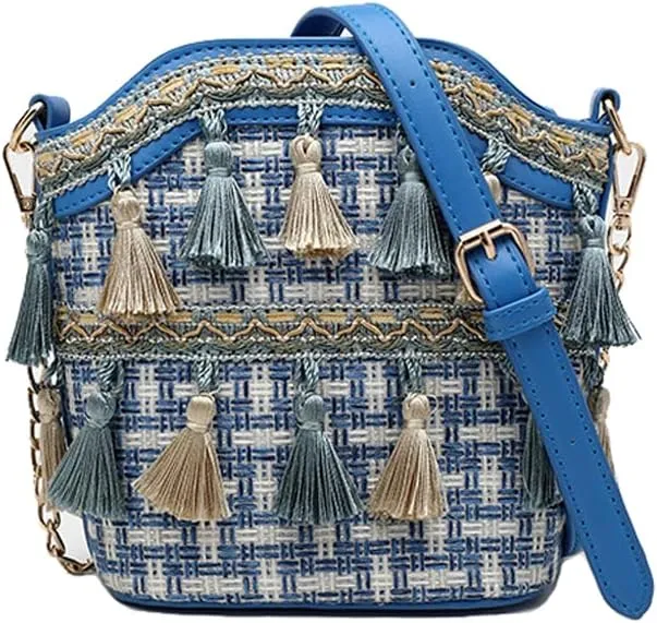 Yohora Ethnic Tassel Sling Crossbody Bag for Women Vintage Shoulder Bags Tassel Nation Woven Handbag Casual Commuter Bag
