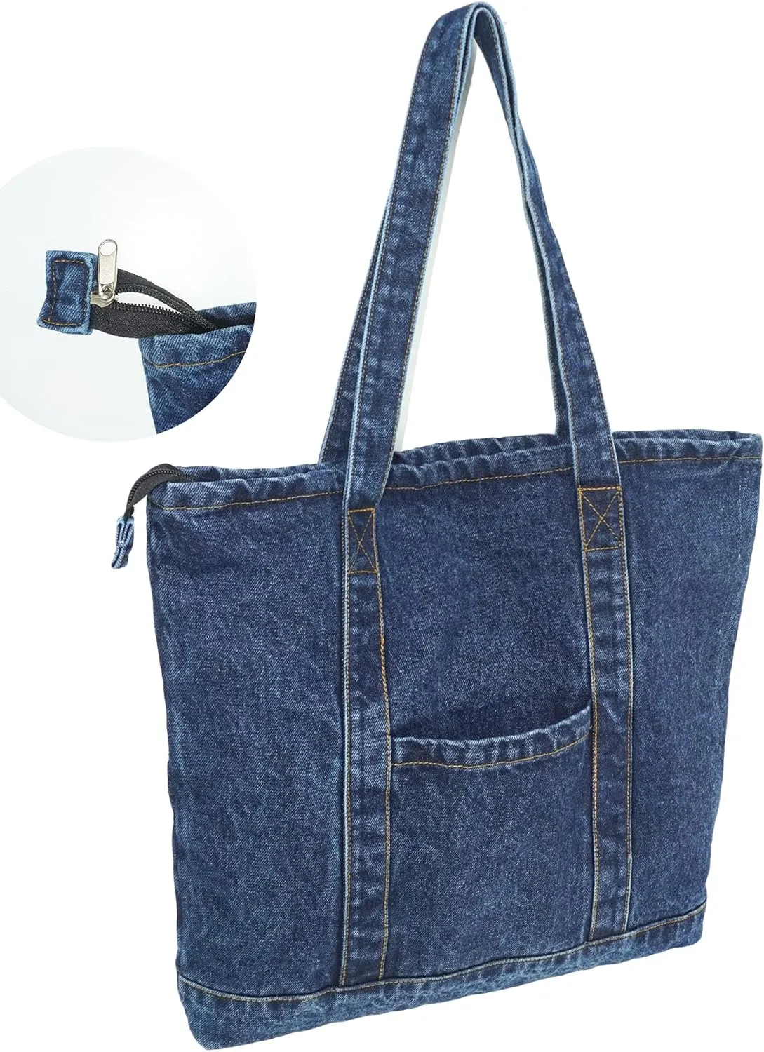 YunZh Denim Tote Bag Casual Style Lightweight Classic Retro Travel Shopper Shoulder Handbag