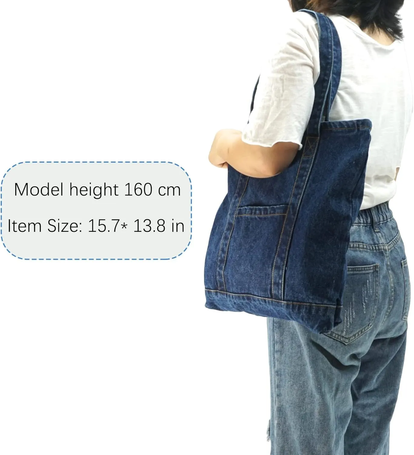 YunZh Denim Tote Bag Casual Style Lightweight Classic Retro Travel Shopper Shoulder Handbag