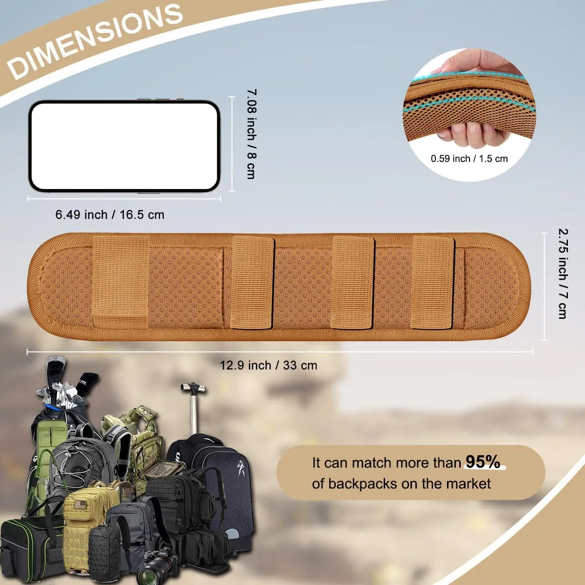 ZINZ 2-Pack Universal Shoulder Pad with Ultra Thick Cushion for Bag Luggage Bag Crossbody, Plus Long & Anti-Slip & Breathable,Khaki