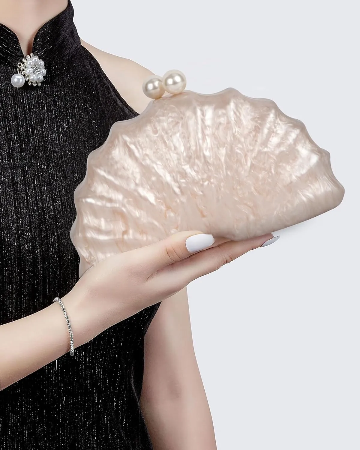 ZLM BAG US Glitter Seashell Evening Clutch Purse Mini Chain Crossbody Bag Pu Leather Shell Pearl Shoulder Bag
