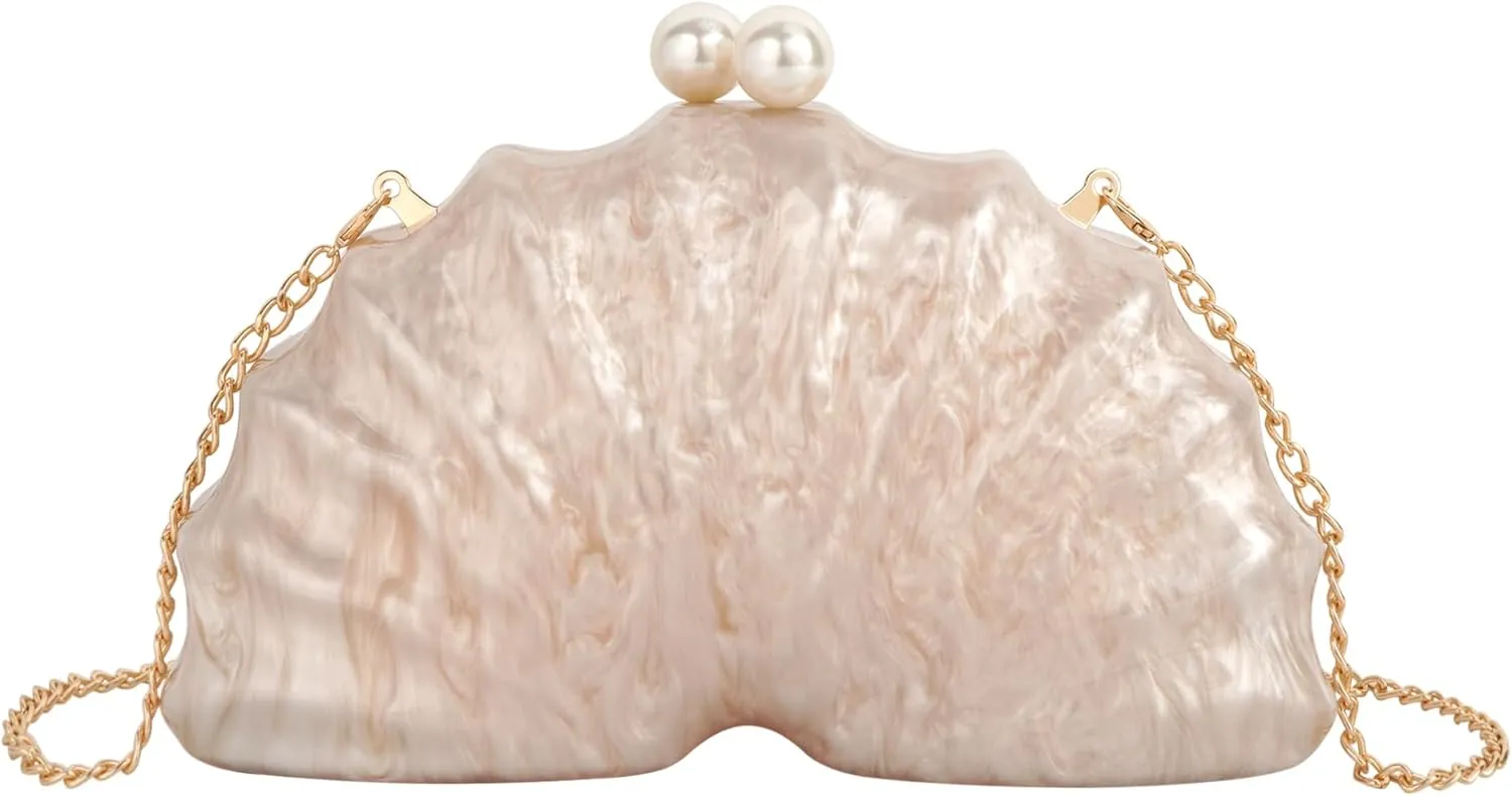 ZLM BAG US Glitter Seashell Evening Clutch Purse Mini Chain Crossbody Bag Pu Leather Shell Pearl Shoulder Bag