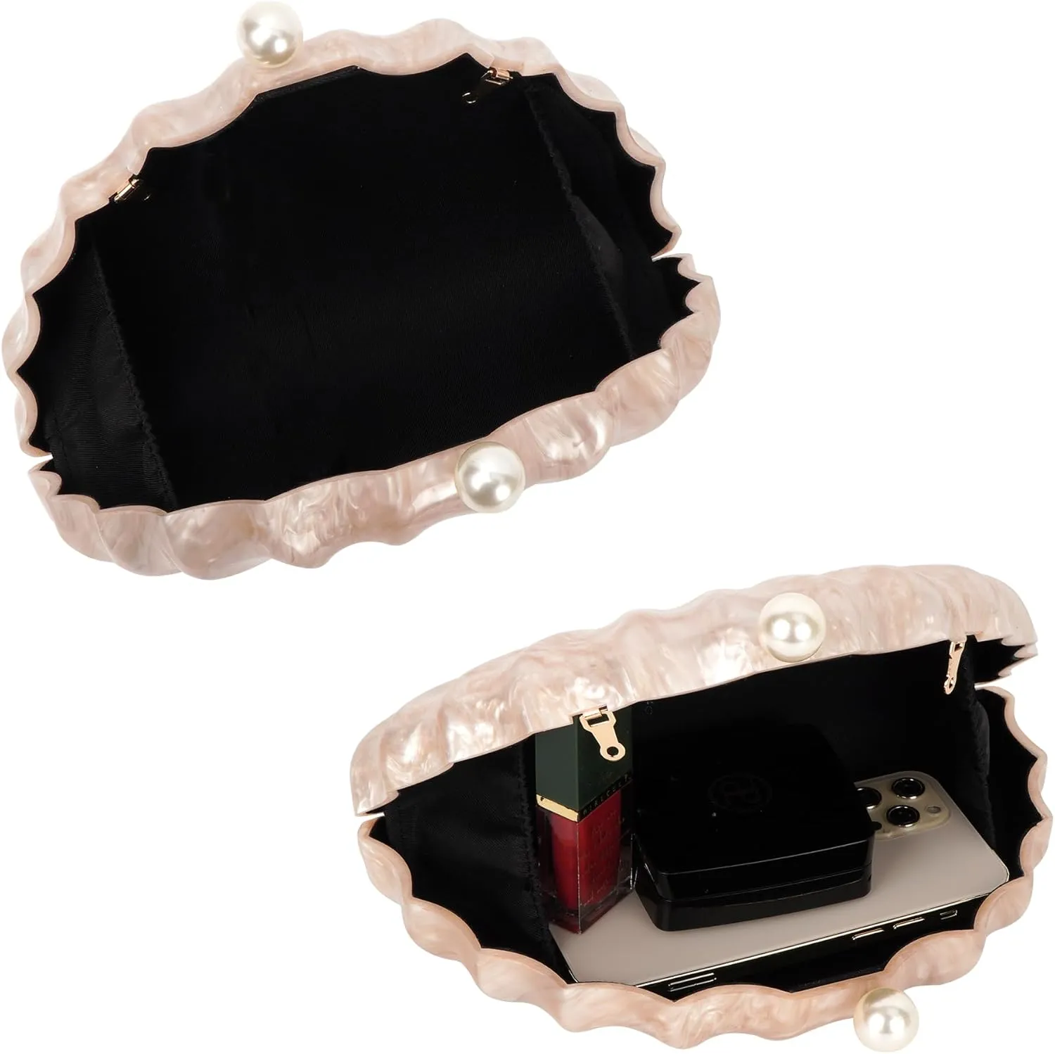 ZLM BAG US Glitter Seashell Evening Clutch Purse Mini Chain Crossbody Bag Pu Leather Shell Pearl Shoulder Bag