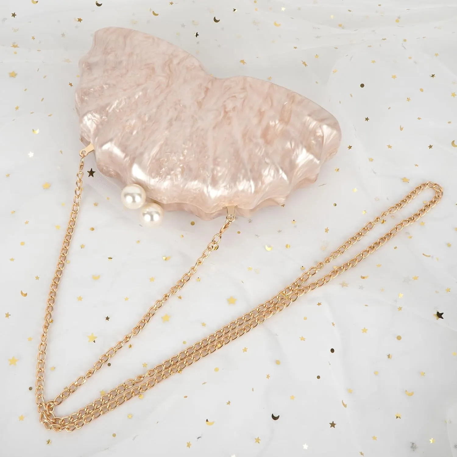 ZLM BAG US Glitter Seashell Evening Clutch Purse Mini Chain Crossbody Bag Pu Leather Shell Pearl Shoulder Bag