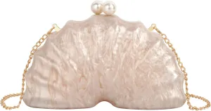 ZLM BAG US Glitter Seashell Evening Clutch Purse Mini Chain Crossbody Bag Pu Leather Shell Pearl Shoulder Bag