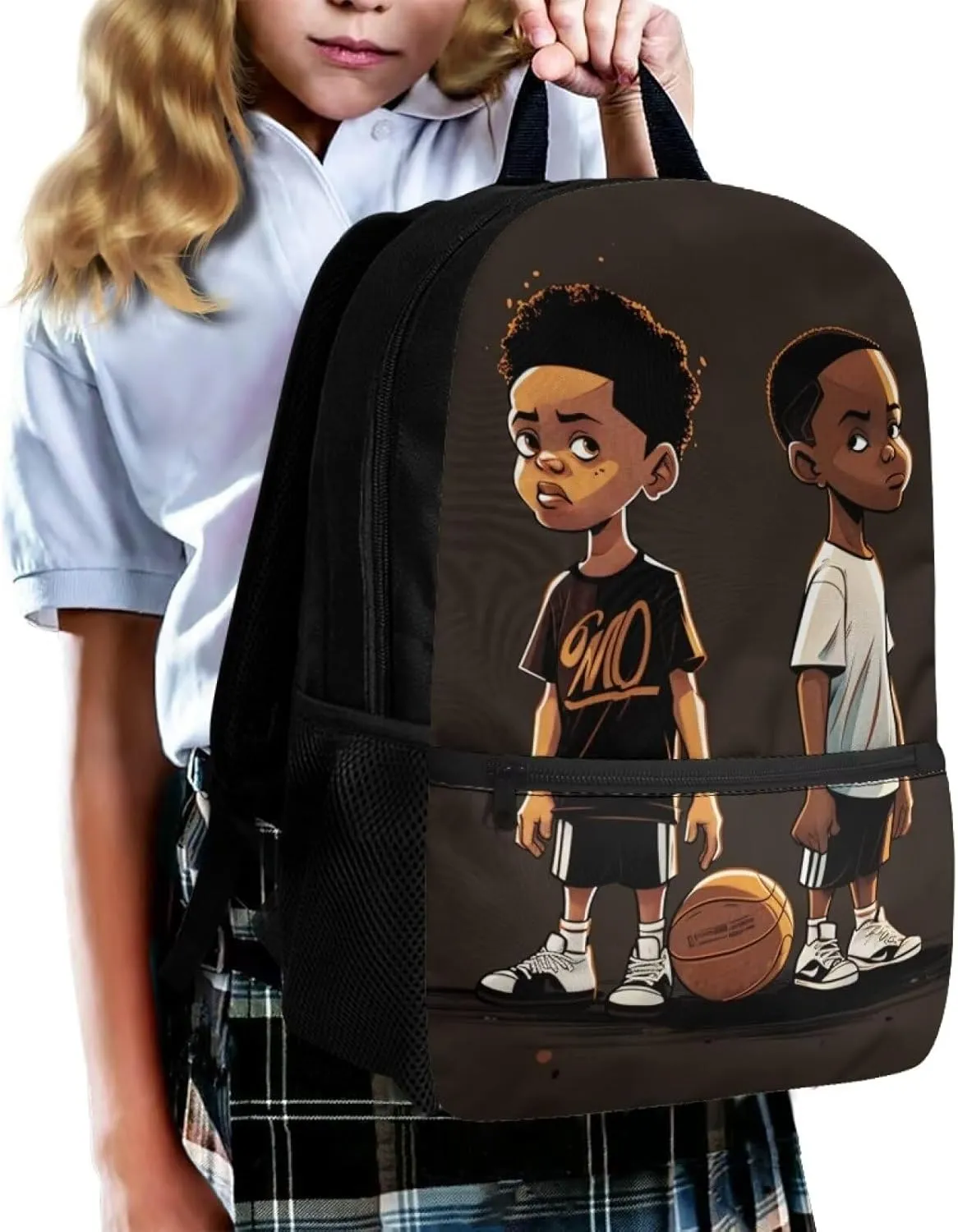 ZOUTAIRONG American Boy Backpack 13 Years Old Black Boys Bookbag with Bottle Holder African Book Bag for 3rd 4Th Grade Afro Kids School Bag for Boys Age 8-10 Back to School