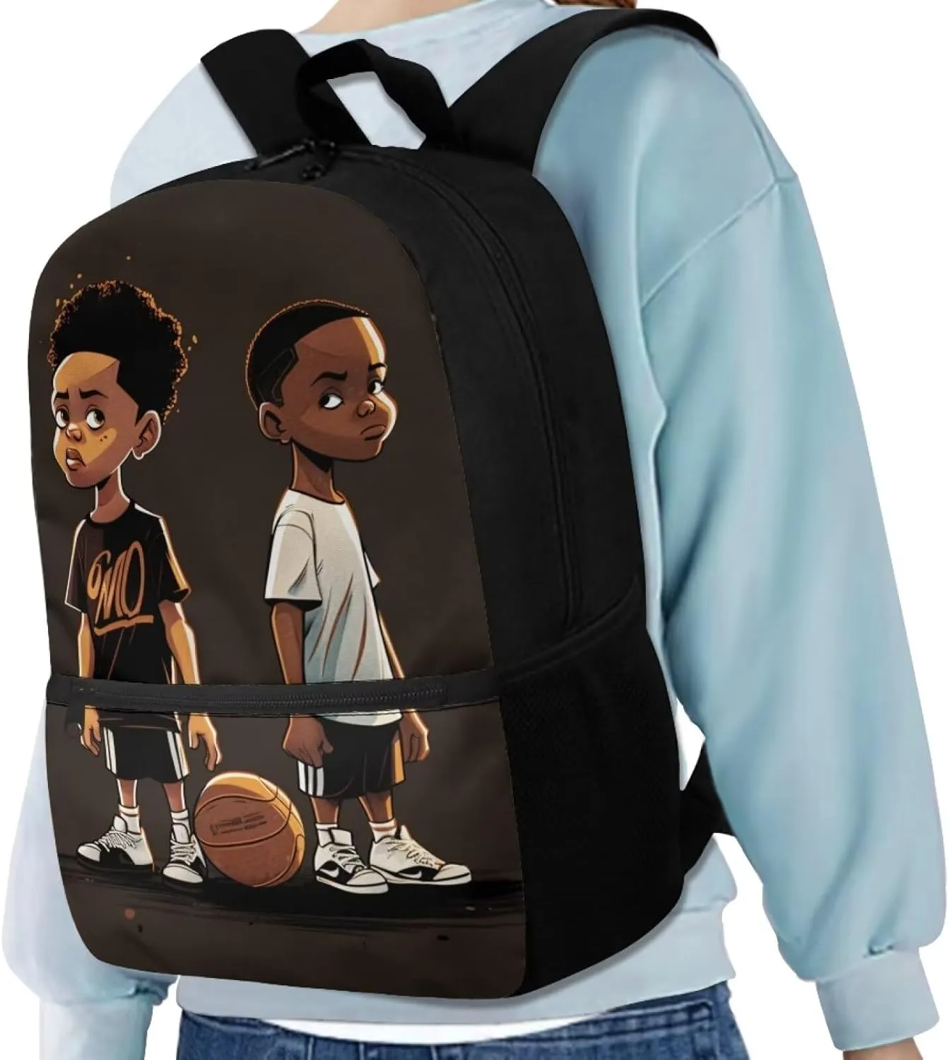 ZOUTAIRONG American Boy Backpack 13 Years Old Black Boys Bookbag with Bottle Holder African Book Bag for 3rd 4Th Grade Afro Kids School Bag for Boys Age 8-10 Back to School