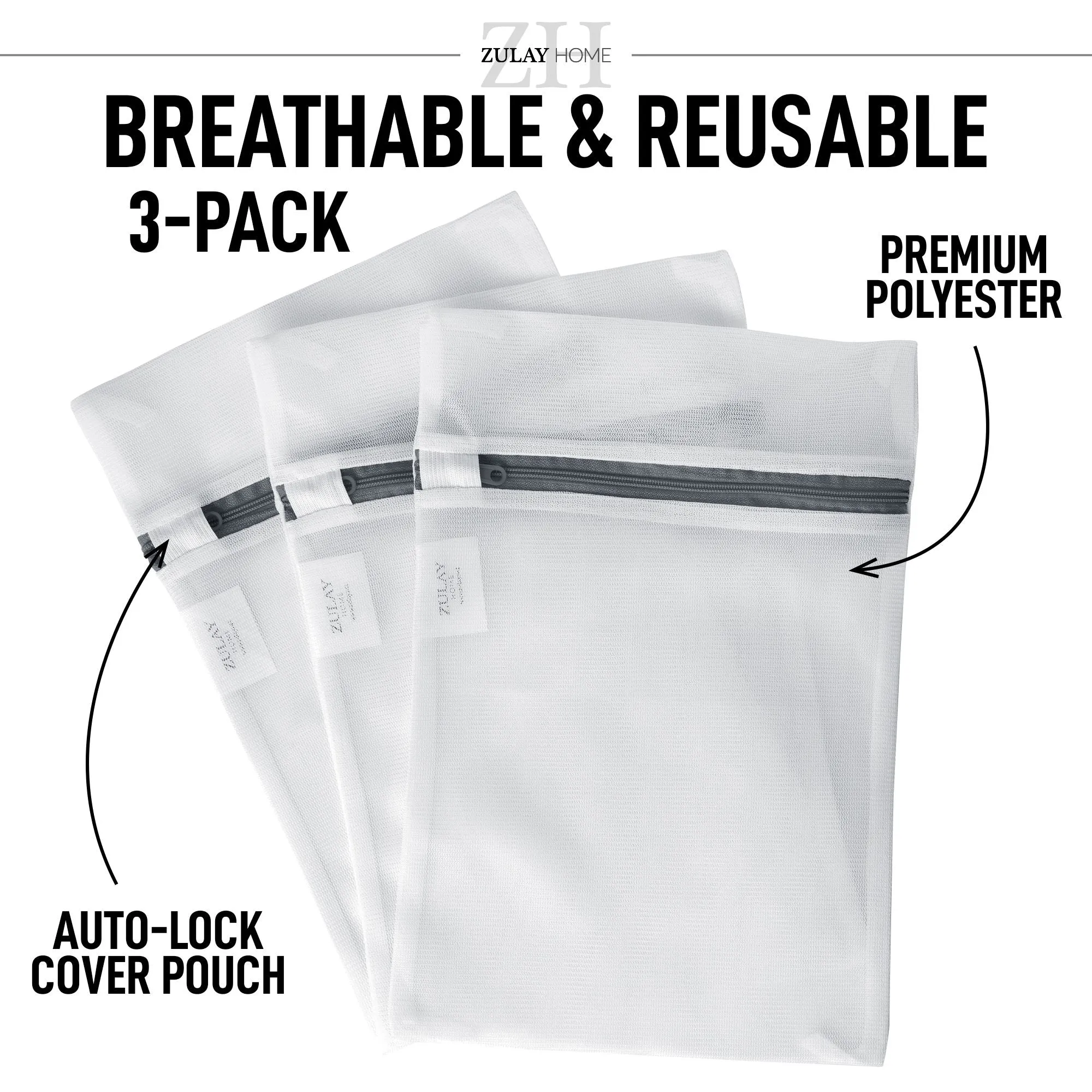 Zulay Kitchen 3 Pack Medium Reusable Mesh Laundry Bags for Delicates